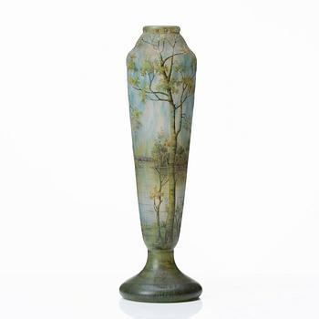 Daum, an Art Nouveau enamel painted cameo glass vase, Nancy France.