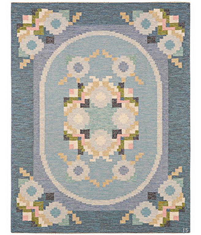 Ingegerd Silow, a flat weave rug, signed IS, c. 230 x 170 cm.