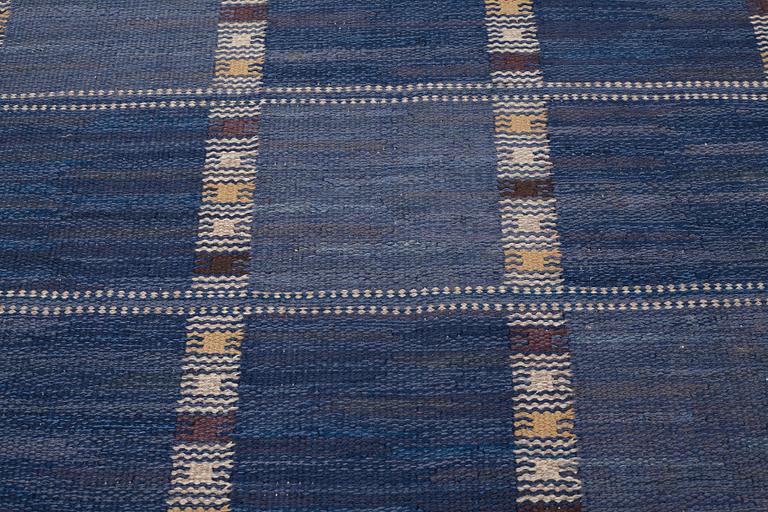 Barbro Nilsson, A CARPET, "Falurutan, blå", flat weave, ca 364,5 x 255,5 cm, signed AB MMF BN.