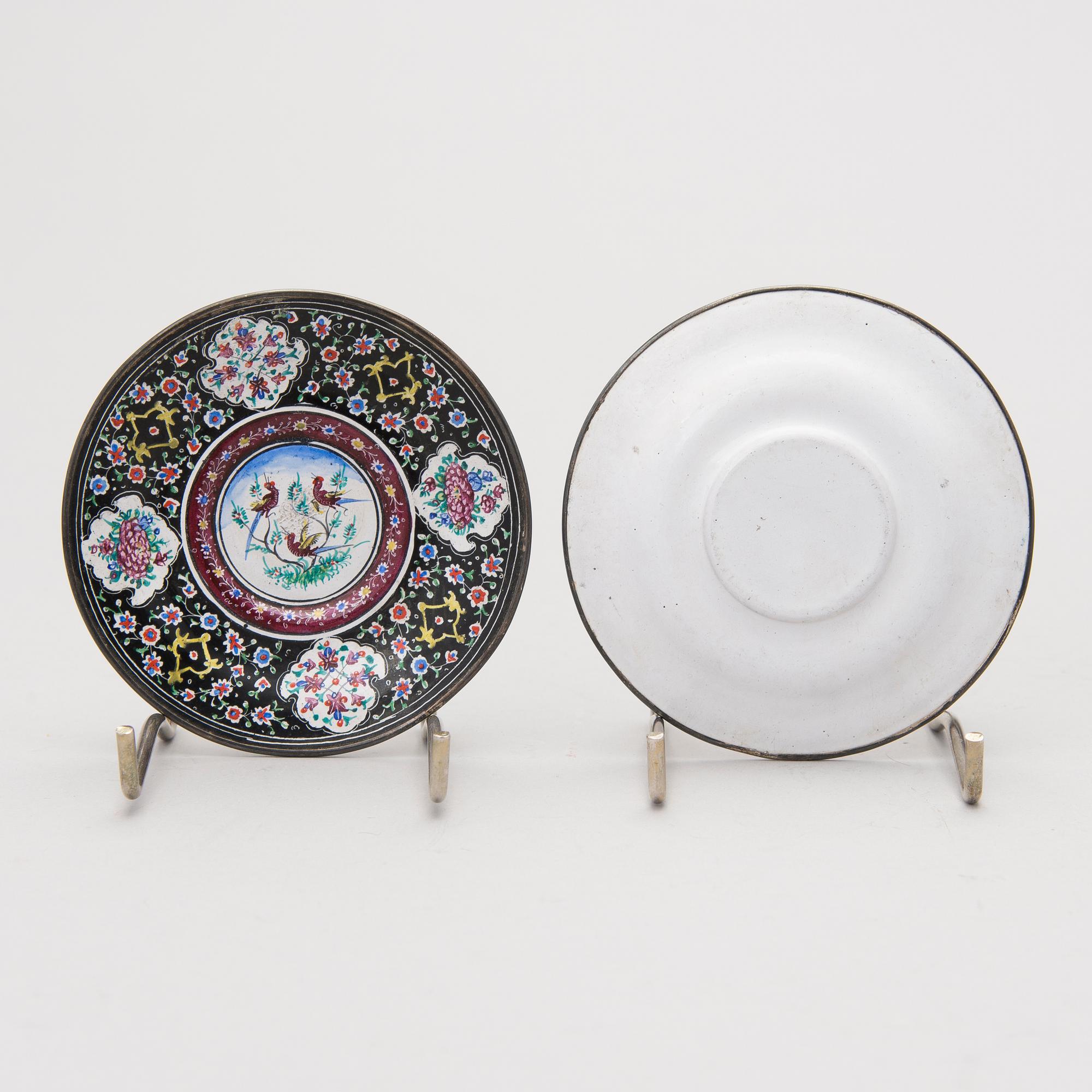 A 7-piece Persian coffee set, circa 1900.