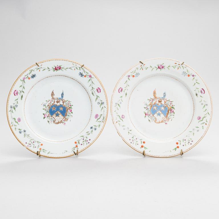 A pair of famille rose armorial dishes, Qing dynasty, Qianlong (1736-95).