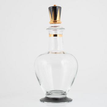 Gunnar Cyrén, carafe and 13 schnapps glasses from the Nobel Service, Orrefors, late 20th century.