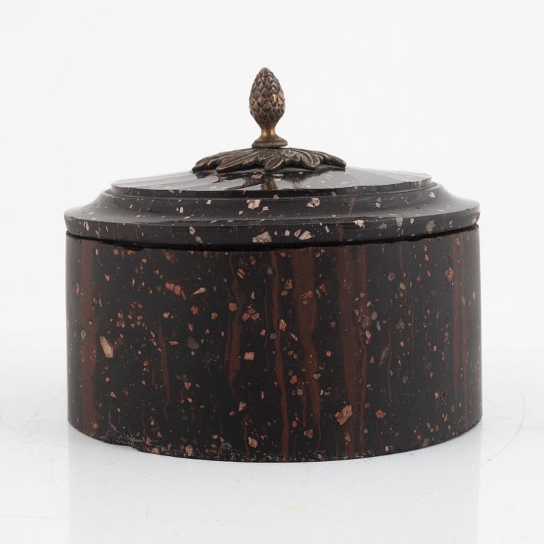 A Swedish Empire porhyry lidded butter box, first part 19th century.