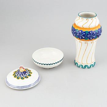 Alf Wallander, an Art Nouveau ceramic vase and box, Rörstrand, early 20th Century.