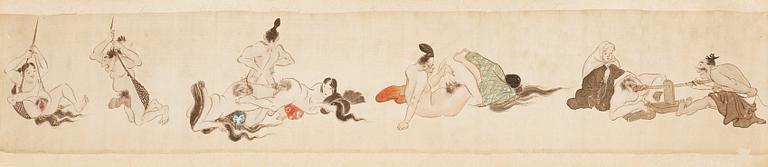 A Japanese shunga handscroll, Meiji (1868-1912).