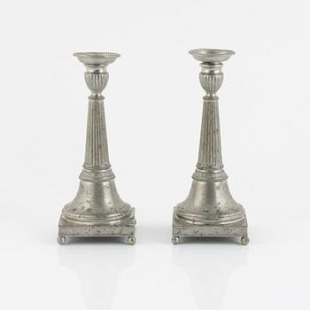 Nils Erik Justelius, a pair of pewter candlesticks, Eksjö, 1817.