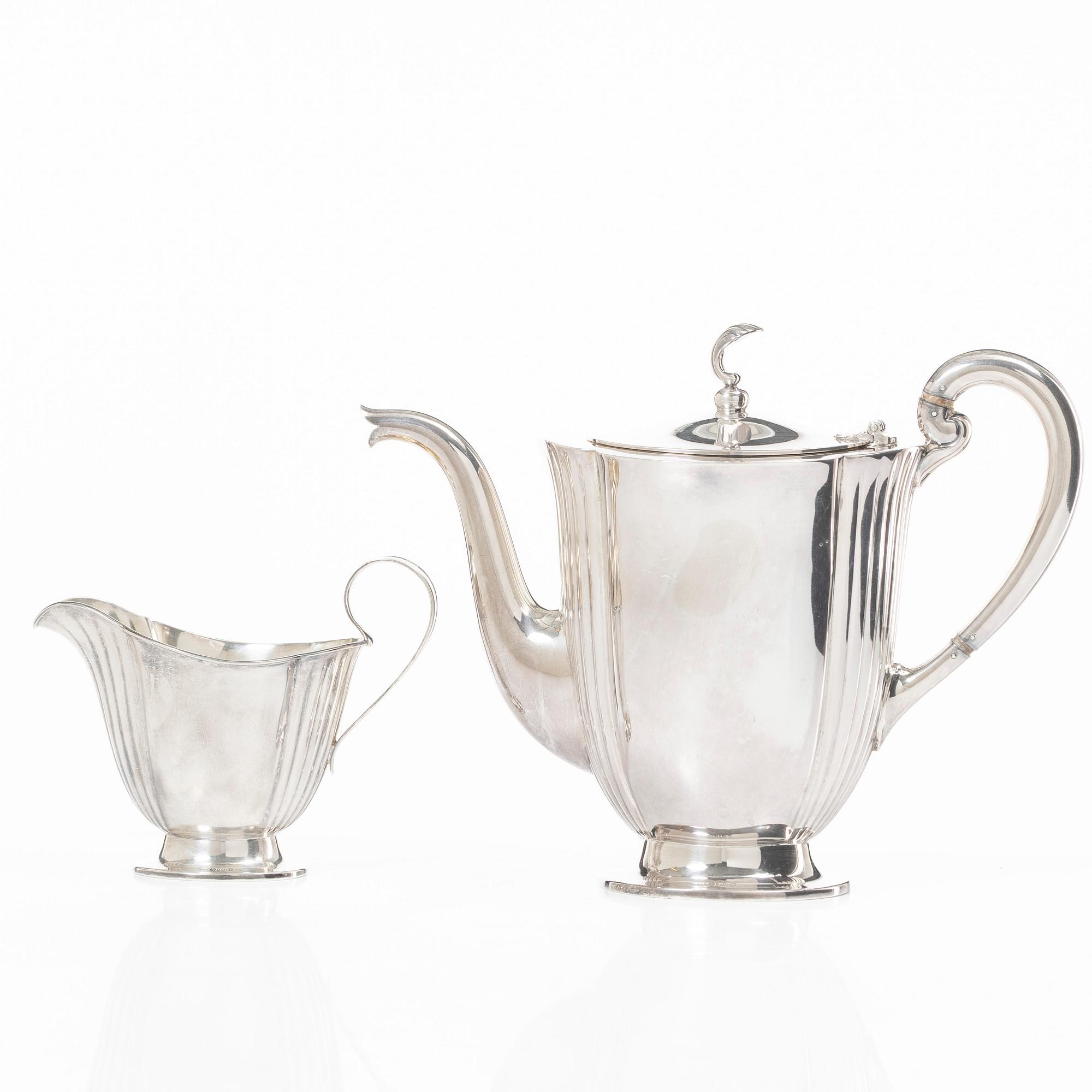 Guldsmedsaktiebolaget (GAB), Coffee pot and cream jug, silver, Stockholm 1934.