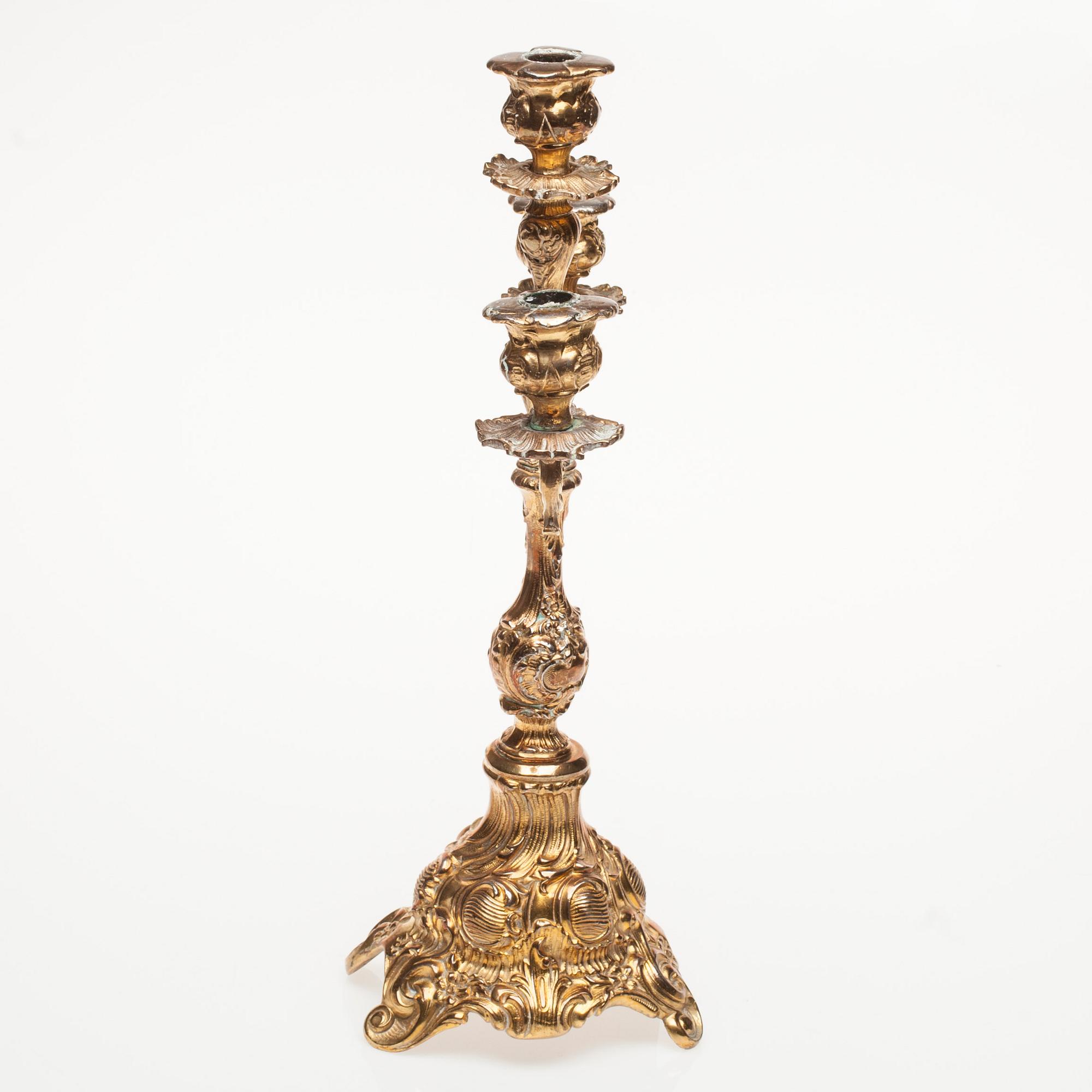 KANDELABER, förgylld metall, rokokostil, 1900-tal.