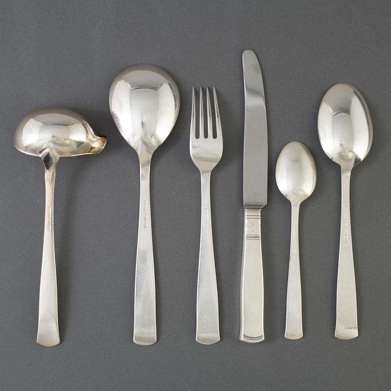 A set of 44 pices silver cutlery by GAB,  20th century.