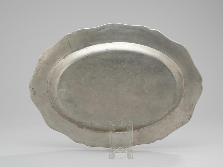 A Swedish Rococo pewter dish, by Olof Andersson Winberg, Gothenburg. 18th century.