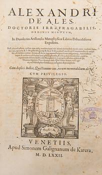 KIRJA, Alexander Halesilainen, 1572, In duodecim Aristotelis metaphysicae libros dilucidissima expositio.