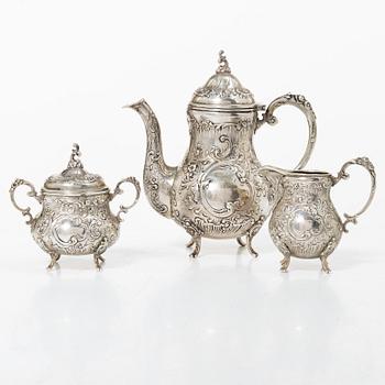 A three-piece rococo-style silver mocha service, 20th century, with swedish import marks.