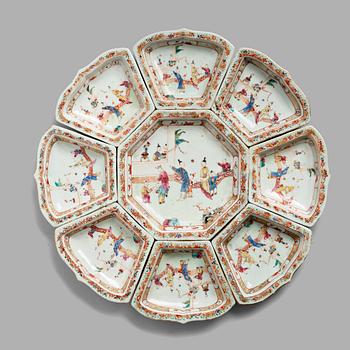 832. A nine-piece famille rose cabaret, Qing dynasty, Qianlong (1736-95).