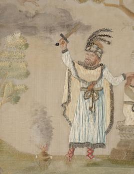 A late Gustavian frame and silk embroidery, dated 1802.