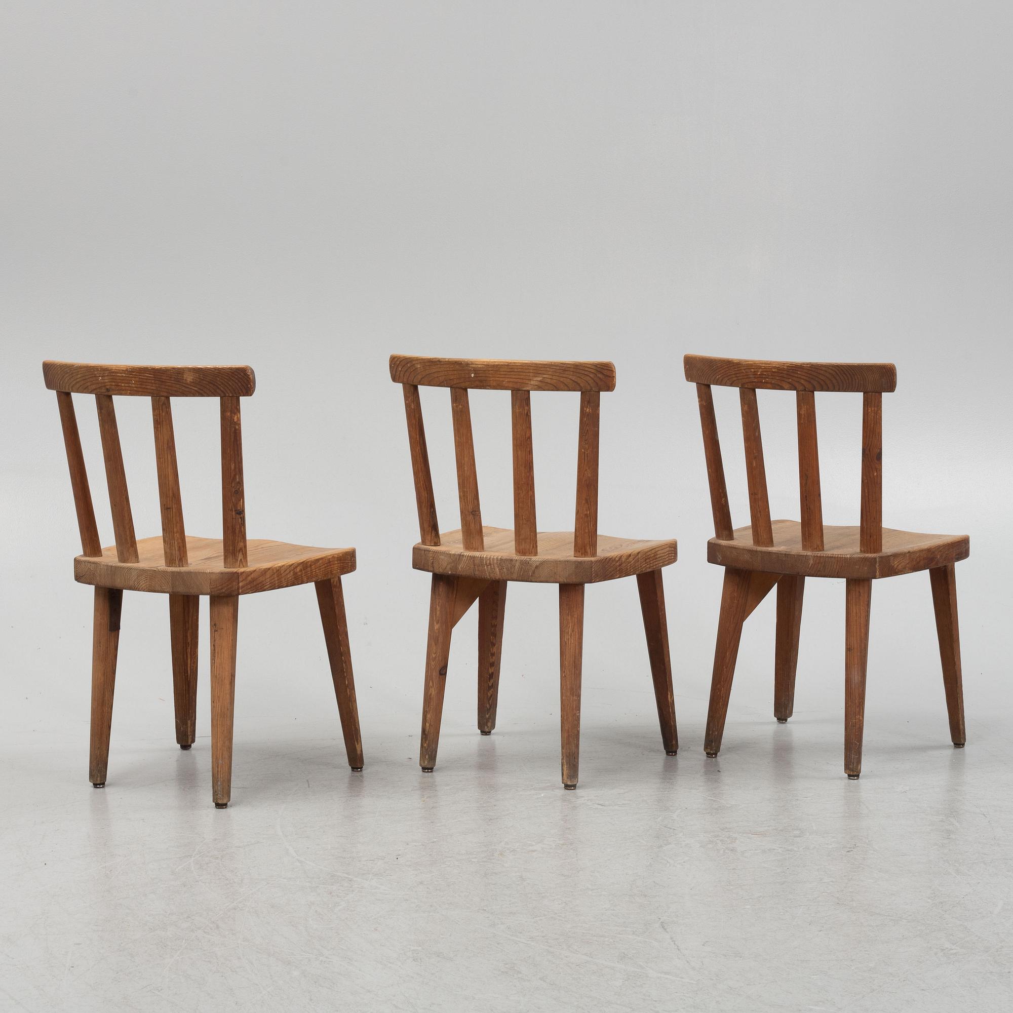 Axel Einar Hjorth, three 'Utö' pine chairs, Nordiska Kompaniet, 1930's.