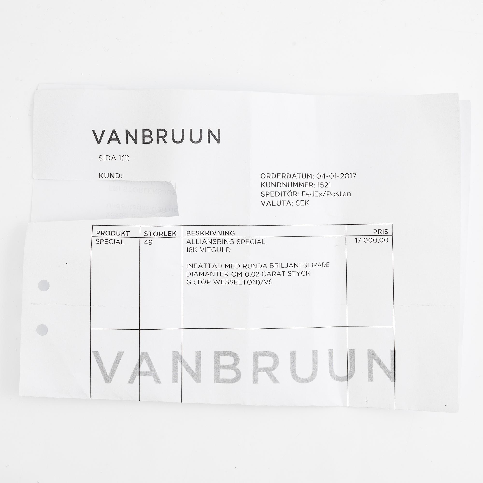 Ring 18K vitguld med runda briljantslipade diamanter, VANBRUUN.