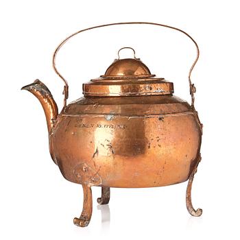 A copper coffee pot from the Royal household of Gustav III at Gripsholm castle, late 18th century.