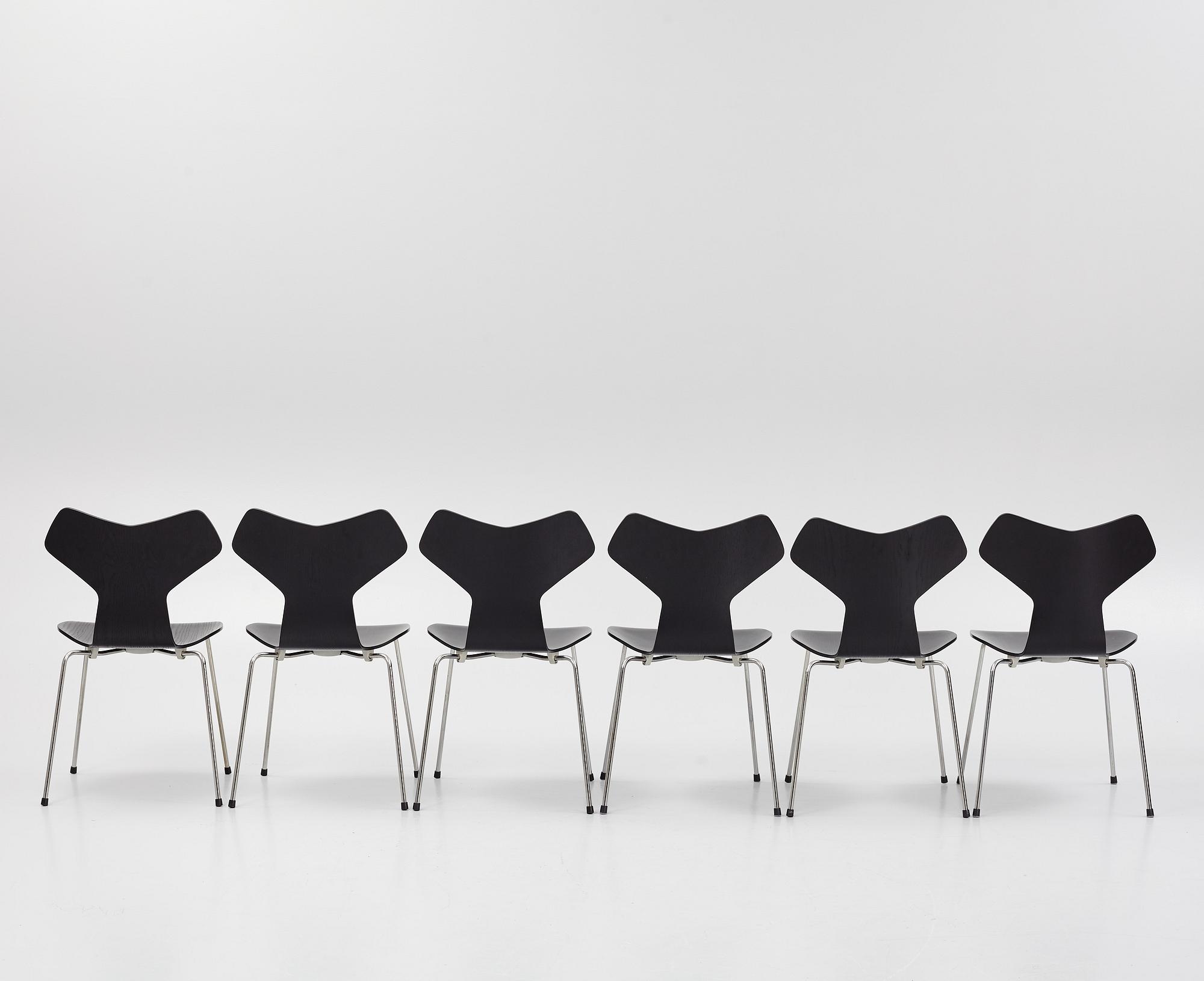 Arne Jacobsen, six "Grand Prix" chairs, Fritz Hansen, Denmark, 2014-2016.