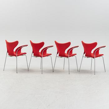 Arne Jacobsen, karmstolar, fyra st, Måsen/liljan", Fritz Hansen, Danmark, 1960-tal.