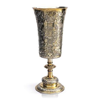 289. Kalk, delvis förgyllt silver, historismus, 1800-tal, barockstil, fantasistämplar.