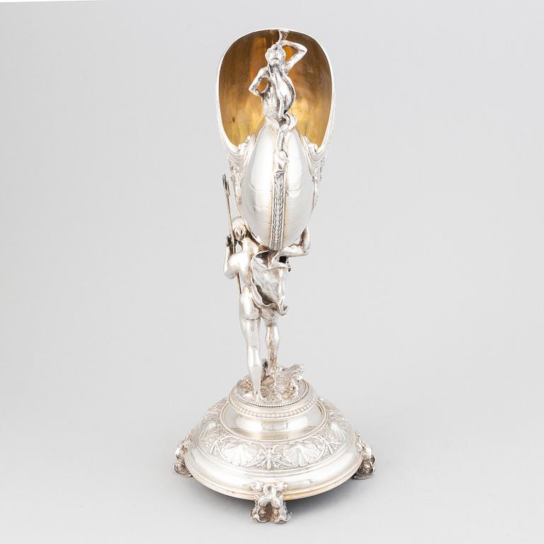 A Swedish parcel-gilt silver Nautilus cup, mark of CG Hallberg, Stockholm 1900.