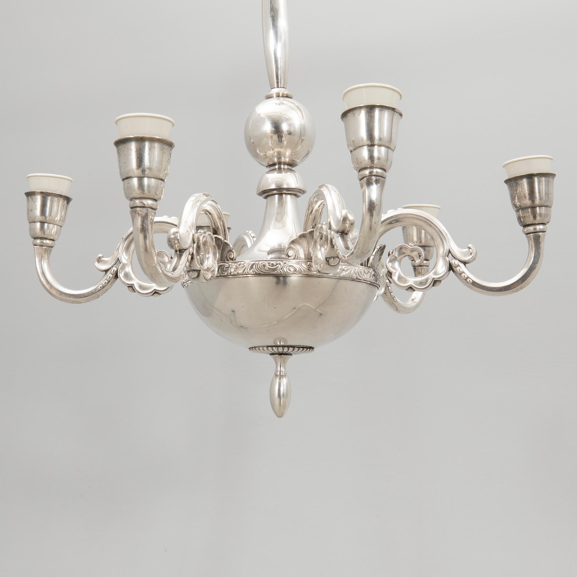 CG Hallberg ceiling lamp, silver plate, 1920s, Swedish Grace.