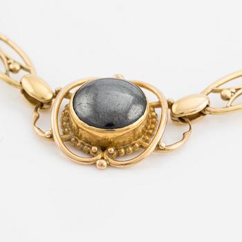 Collier, Johan Niklas Palm, Visby 1873, 18K guld och hematit, samt armband,