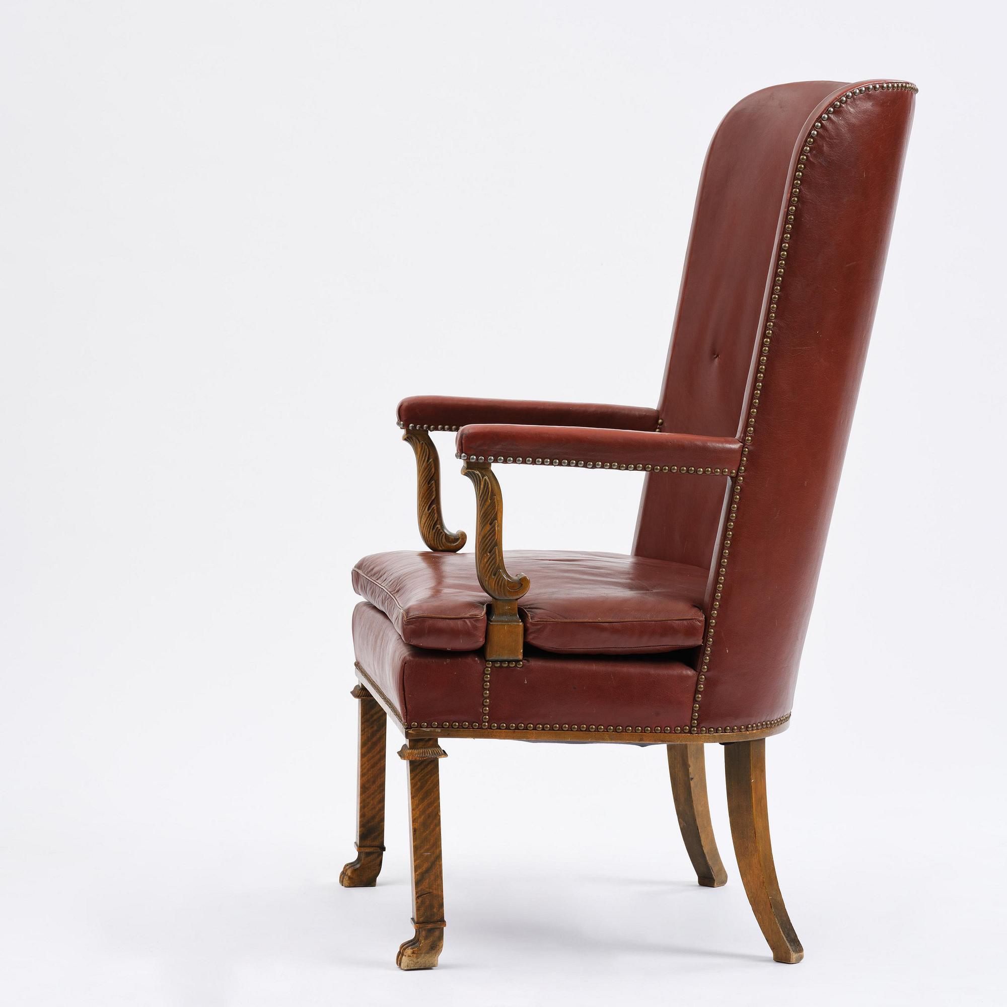 Axel Einar Hjorth, a "Caesar" stained birch and leather armchair, Nordiska Kompaniet, Sweden, 1929.