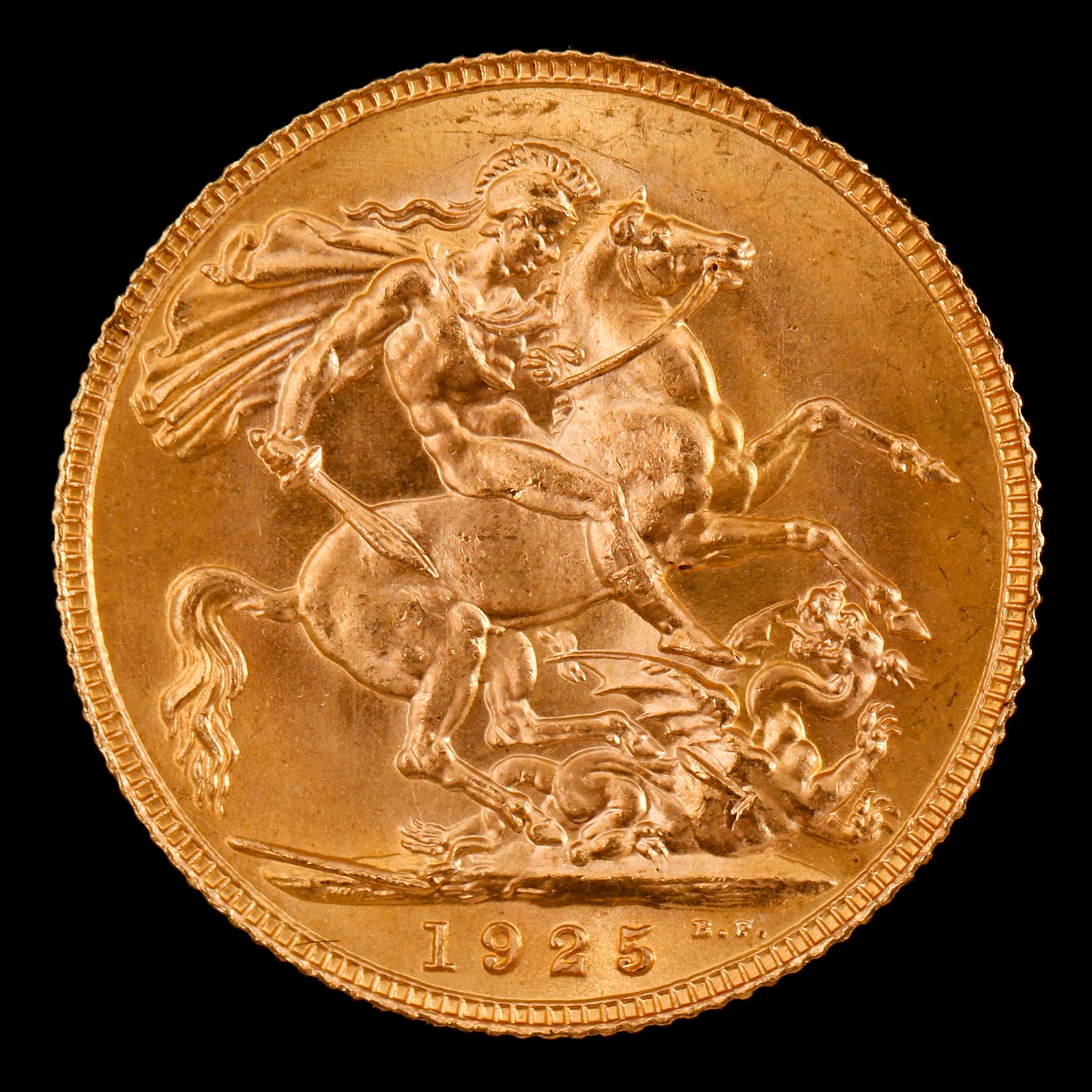 GULDMYNT, sovereign, George V, Storbritannien, 1925. Vikt ca 8 g.
