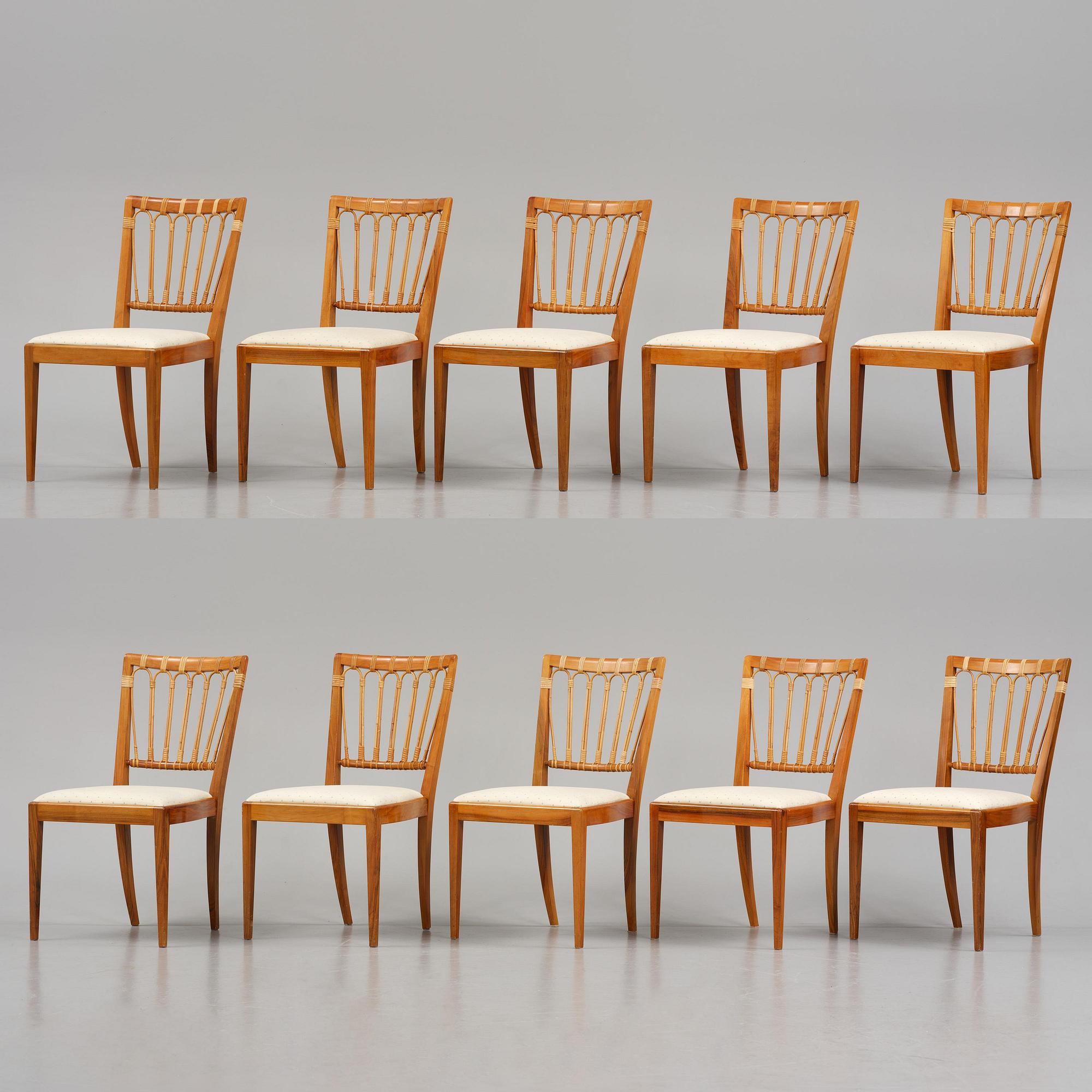 Josef Frank, ten dining chairs, model B 1165, Svenskt Tenn, before 1985.