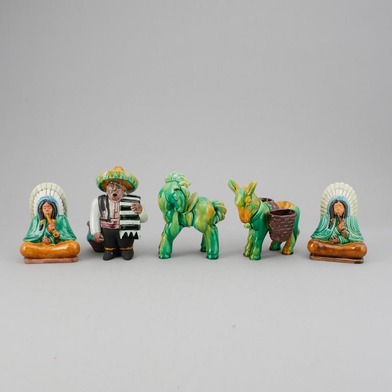 Gunnar Nylund, five stoneware and creamware figurines, Rörstrand, Sweden mid 20th century.