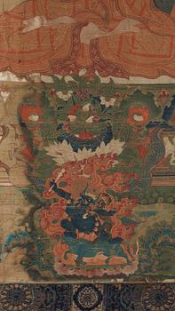 A finely painted Tibeto-Chinese thangka portraying Tsong Khapa, 18th/early 19th century.