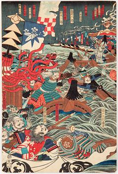 FÄRGTRÄSNITT 7 st, Japan, 1800-tal, bla. Utagawa Kunisada mfl.