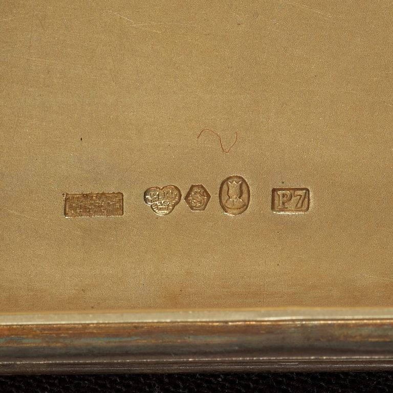 A Swedish 20th century silver-gilt and enamle box, makers mark of W.A. Bolin, Stockholm 1917.