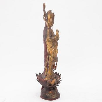 A large gilt and lacquer sculpture group, three parts, 20th century.