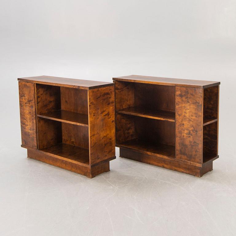 A pair of 1930s birch bookshelves.