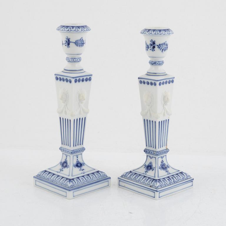 Candlesticks, a pair, porcelain, "Musselmalet", Royal Copenhagen, Denmark, 1967-68.