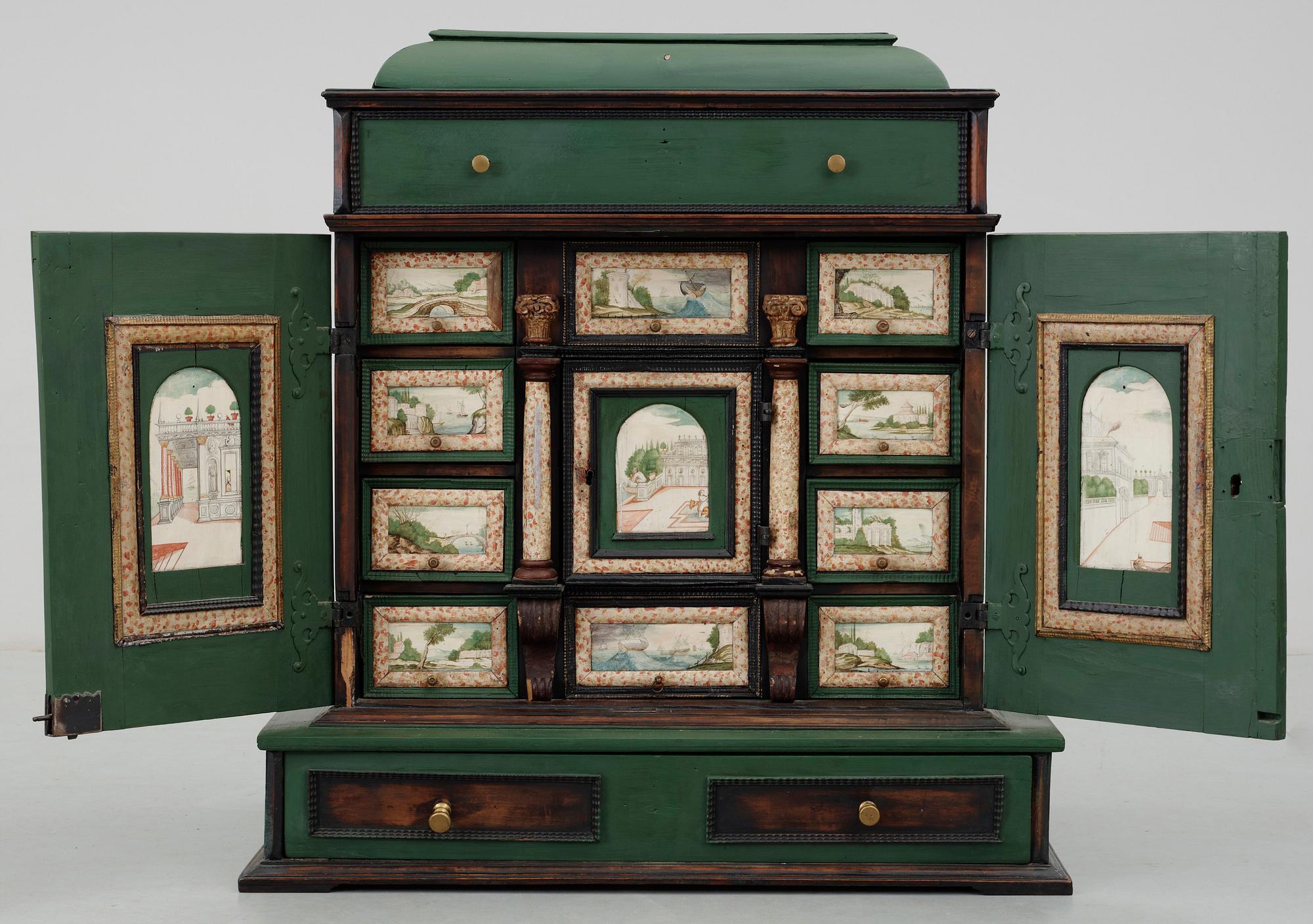 KABINETTSKÅP samt BORD, barock, 1700-tal.