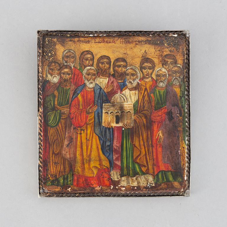 A Greek icon of St Peter and St Paul, tempera on panel, with oklad, 19/20th century.