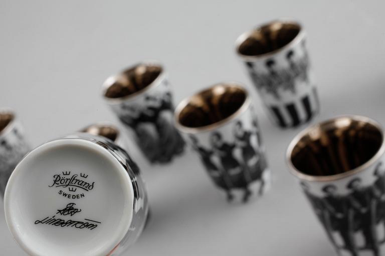 Eight porcelain shot glasses by Åsa Lindström for Rörstrand, 21th century.