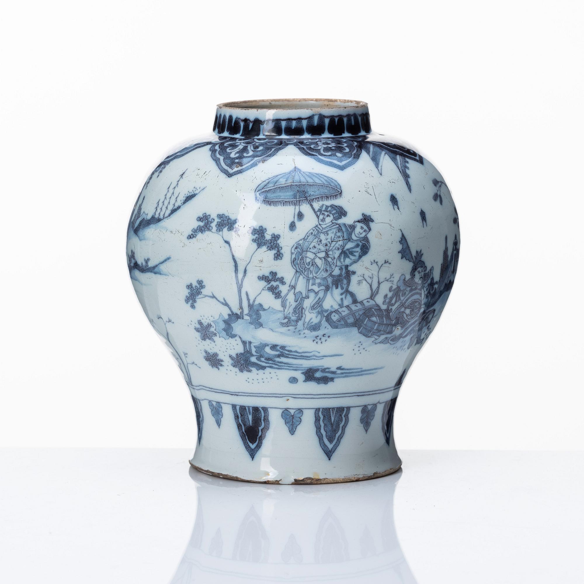 A Dutch faince jar, late 17th Century.