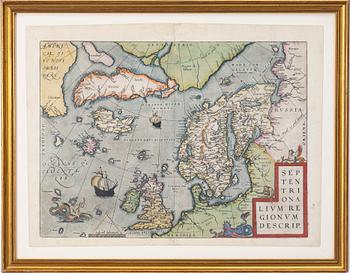 Abraham Ortelius, Map, hand-coloured copper engraving, Antwerp.
