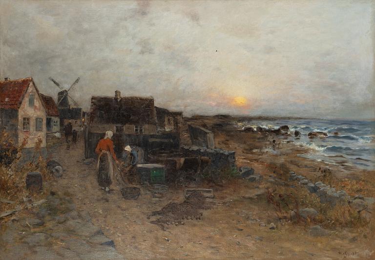 Wilhelm von Gegerfelt, Fishing Village with Women Cleaning Nets.