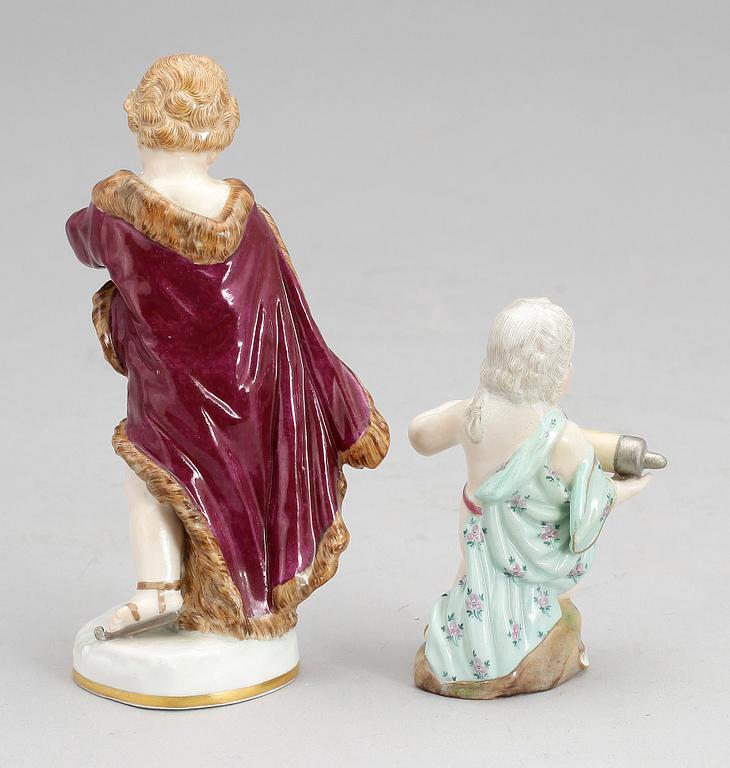 FIGURINER, 2 st, porslin, Meissen, 1900-tal.