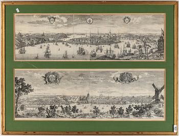 ADAM PERELLE, 2 st, kopparstick, ur "Suecia Antiqua et Hodierna", 17/1800-tal.