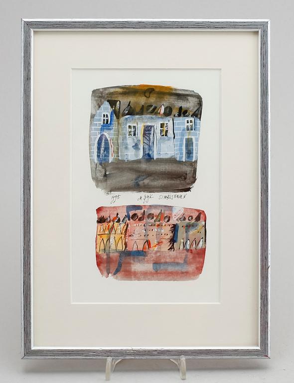 MADELEINE PYK, gouacher, 2  st i ram samt trästicka, sign, gouacherna dat 1995.