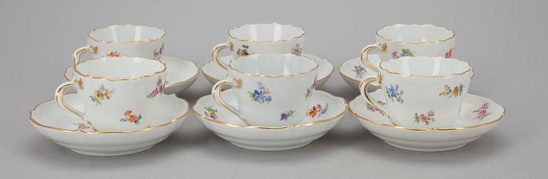 MOCCAKOPPAR med FAT, 6 st, porslin, Meissen 1900-tal.