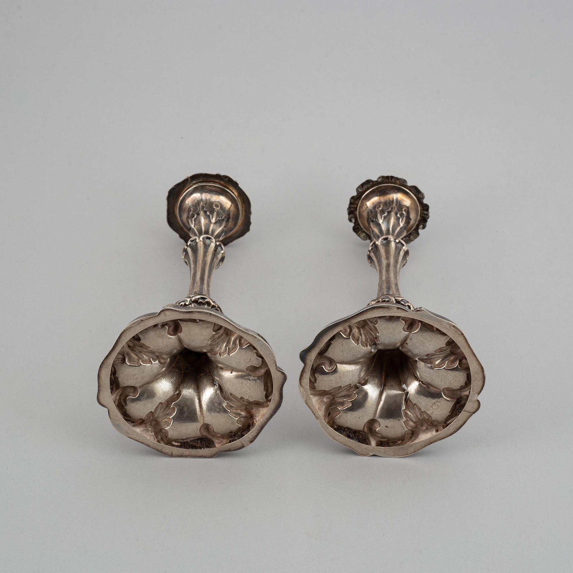 A pair of silver candlesticks, mark of Gustaf Möllenborg, Stockholm 1856.