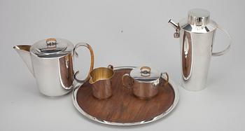 KAFFESERVIS, 3 delar, BRICKA och SHAKER, alpacka. Helsingfors 1900-talets mitt.