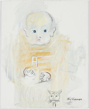 Stig Claesson, porträtt av barn med katt.